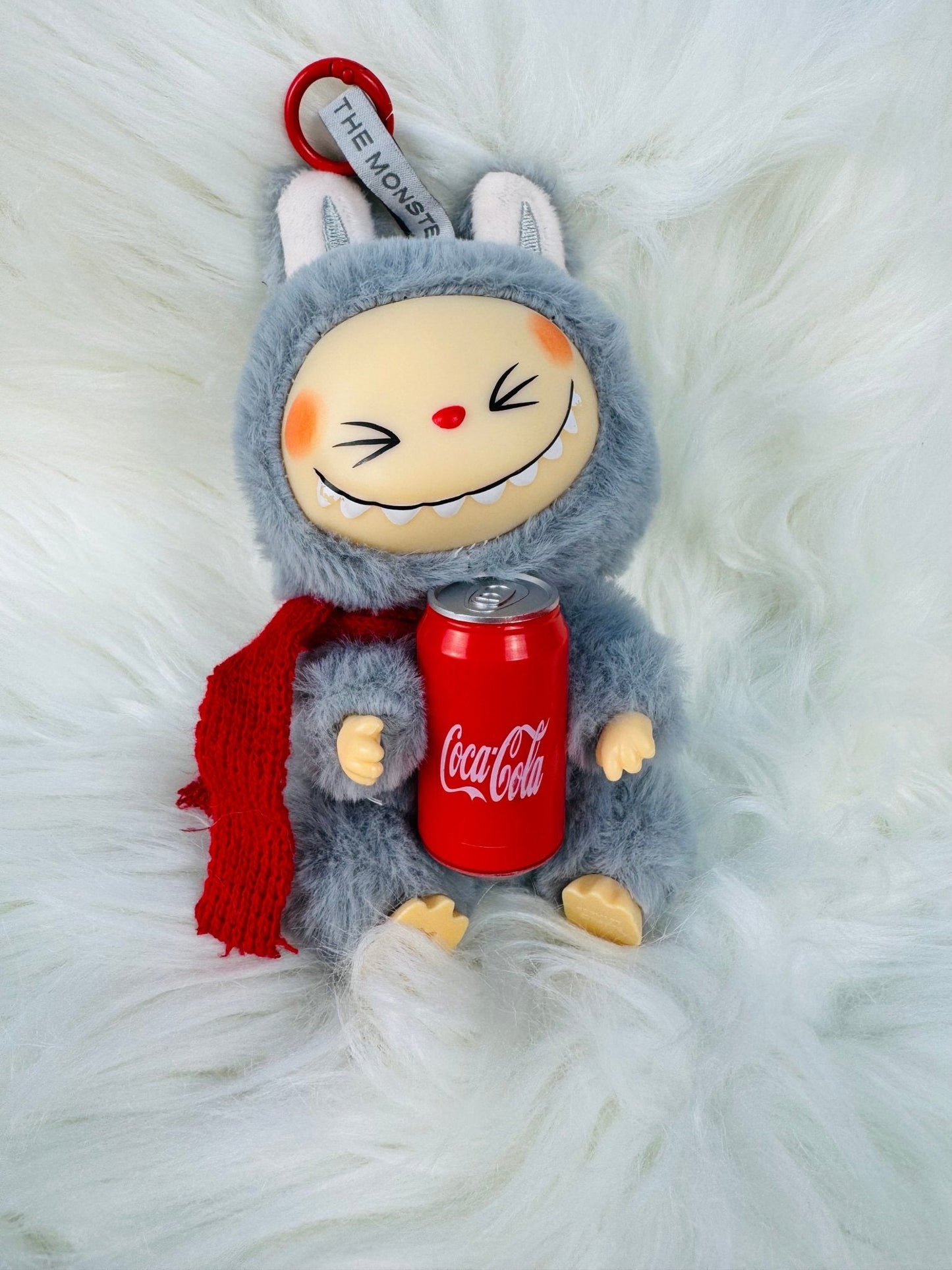 Labubu Monster Coca-Cola Series Plush Keychain - 1 PC (Gray)
